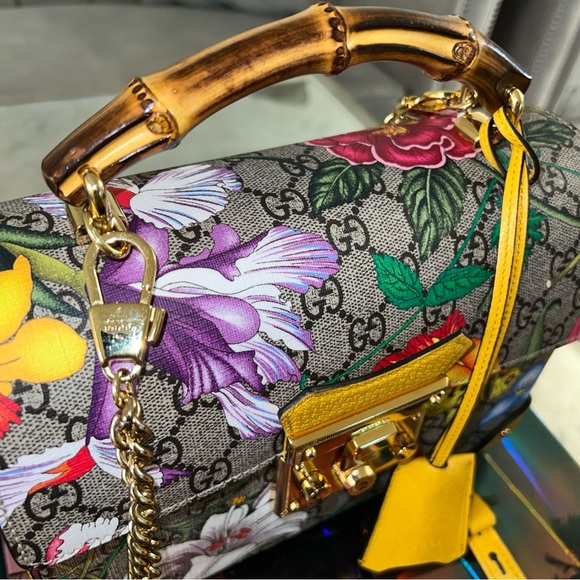 💎 Rare GUCCI GG Flora Padlock Bamboo Multicolor Limited Edition 100% Authentic! - Picture 15 of 17